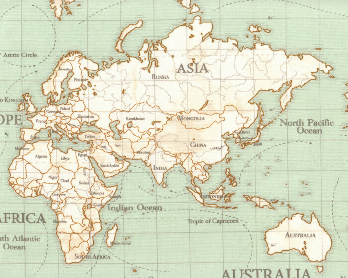 Dekostoff MAPS, Weltkarte, mintgrün, Clarke & Clarke