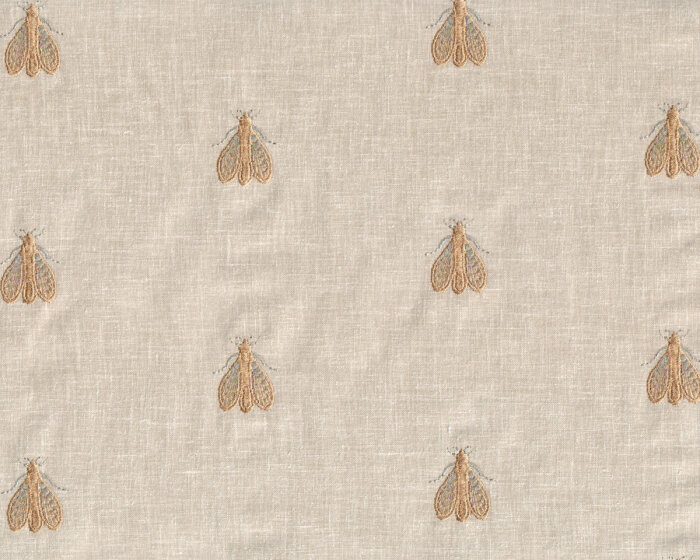 Dekostoff mit Stickerei POMARIUM, Falter, natur-gold metallic, Clarke & Clarke
