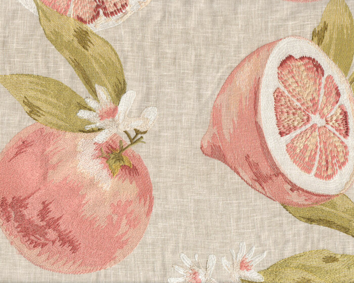 Dekostoff mit Stickerei POMARIUM, Zitronen, altrosa, Clarke & Clarke