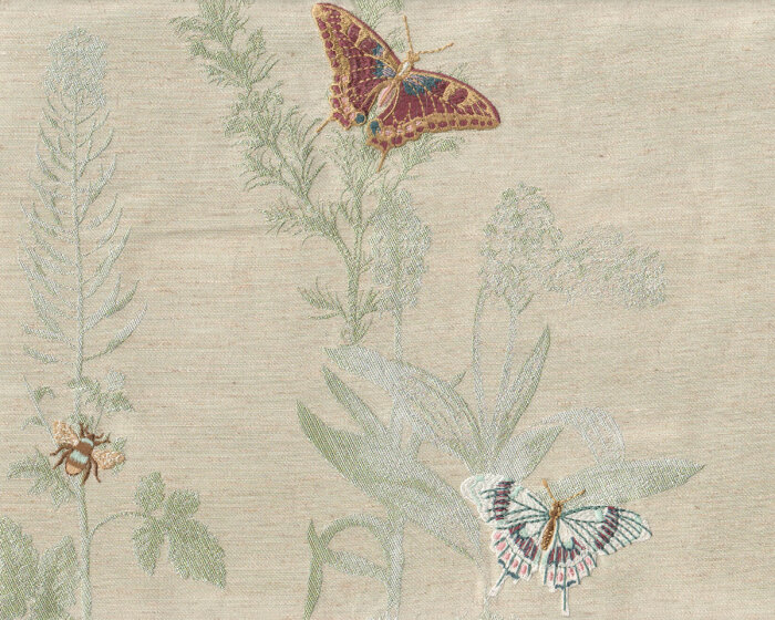 Jacquard-Dekostoff mit Stickerei BOTANIST, Schmetterlinge, Clarke & Clarke