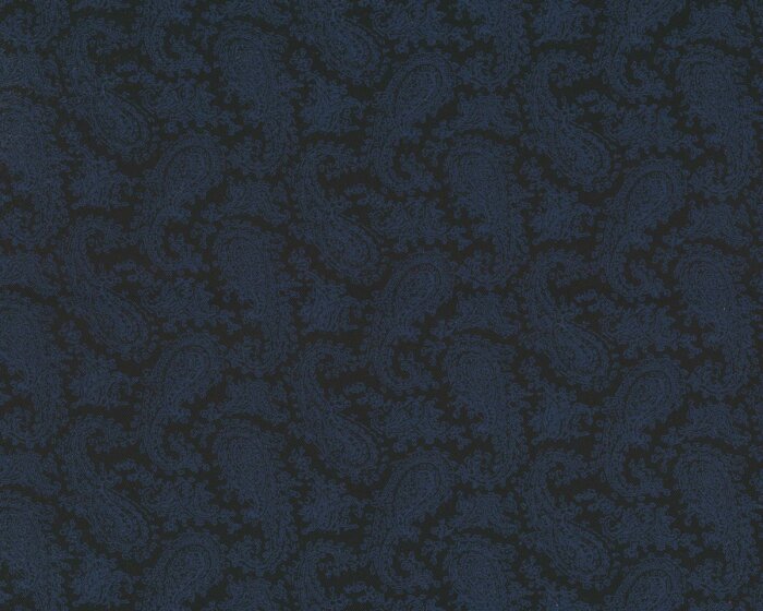 Futterstoff, bedruckter Köper aus Viskose, Paisleys, schwarz-blau
