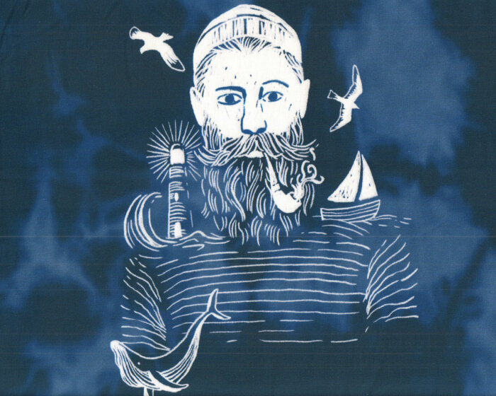 60-cm-Panel Sweatstoff OCEAN BOY, Kapitän, blau-weiß, Hilco