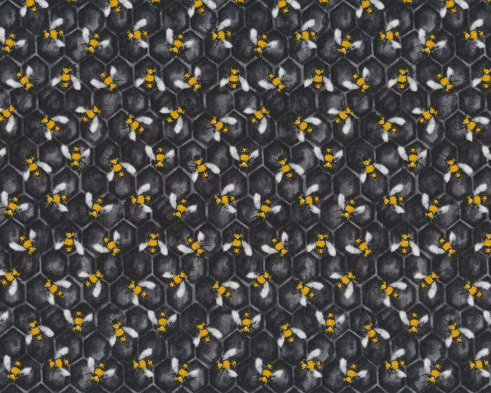 Patchworkstoff Bienenwaben mit Honigbiene, schwarz