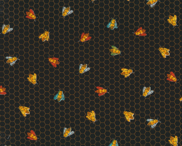 Patchworkstoff POPPY DAYS, Honigwaben und Bienen, dunkelbraun, Studio e Fabrics