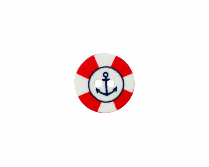 Kunststoffknopf mit Anker und Schwimmreifmotiv, Union Knopf rot