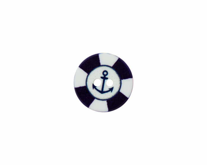 Kunststoffknopf mit Anker und Schwimmreifmotiv, Union Knopf blau