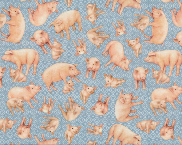Patchworkstoff GREENER PASTURES, glückiche Schweine, QT fabrics