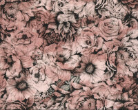 Sweatstoff French Terry NATURE MORTE, Vintage-Blumen, rosa