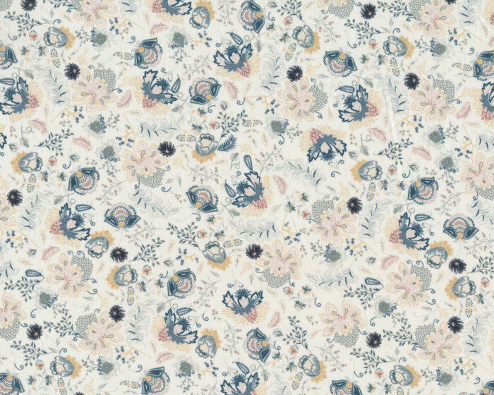 Baumwollstoff Popeline FLOWER PRINTS, Paisley-Blüten, dunkelblau