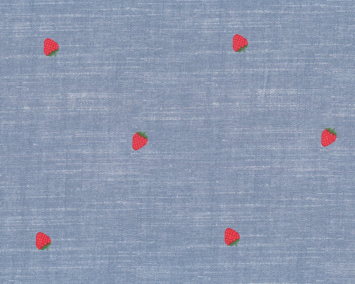 Baumwollstoff MINI BLUE in Chambray-Optik, Erdbeeren, helles jeansblau, Hilco