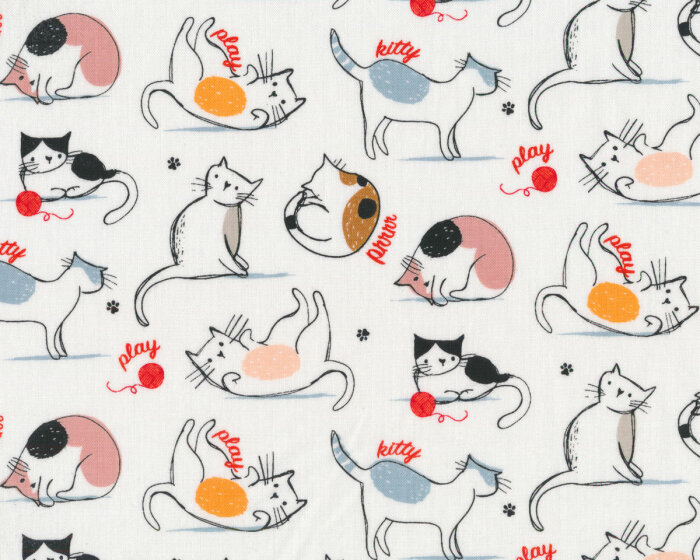Patchworkstoff MOD CAT, spielende Katzen, weiß, Windham Fabrics
