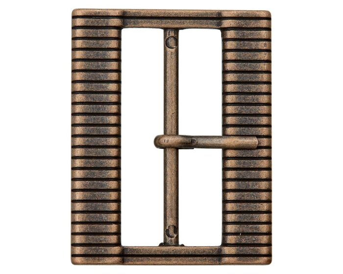 Gürtelschnalle aus Metall, geriffelt, Union Knopf altmessing