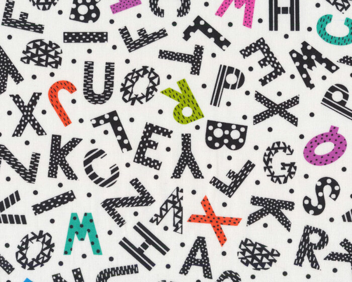 Patchworkstoff BLACK AND WHITE with a touch of bright, Buchstaben, Studio E
