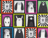 Patchworkstoff BLACK AND WHITE with a touch of bright, Tier-Porträts, bunt, Studio E