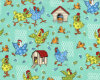 Patchworkstoff FARM FUN, Hühner am Hühnerstall, türkis, Nutex