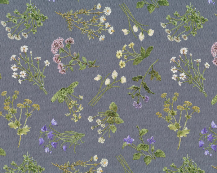 Patchworkstoff MIDSUMMER, kleine Wiesenblumen, steingrau, Windham Fabrics