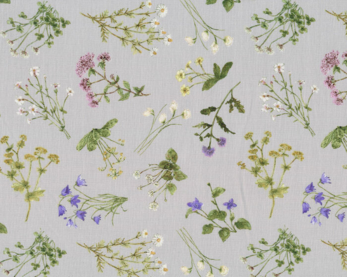 Patchworkstoff MIDSUMMER, kleine Wiesenblumen, hellgrau, Windham Fabrics