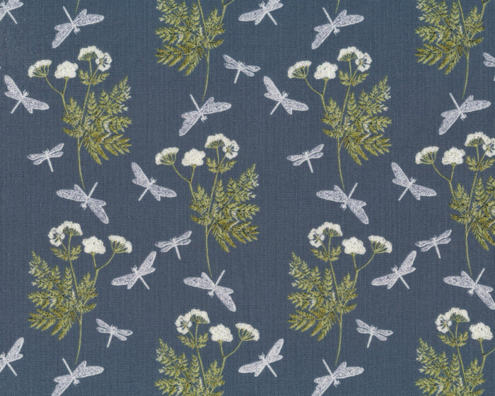 Patchworkstoff MIDSUMMER, Libellen & Blumen, dunkelgrau, Windham Fabrics