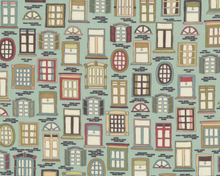 Patchworkstoff STEP OVER MY DOORSTEP, Fenster, mintgrün