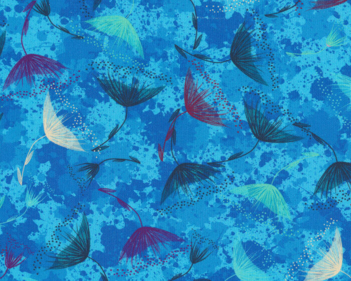 Patchworkstoff FLOWERS IN THE WIND, Pusteblumen-Schirmchen, türkisblau