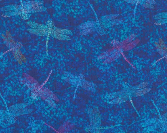 Patchworkstoff FLOWERS IN THE WIND, Libellen, royalblau