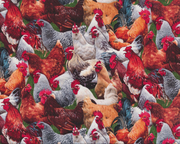 Patchworkstoff FARM ANIMALS, Hühner und Hähne, Elizabeths Studio