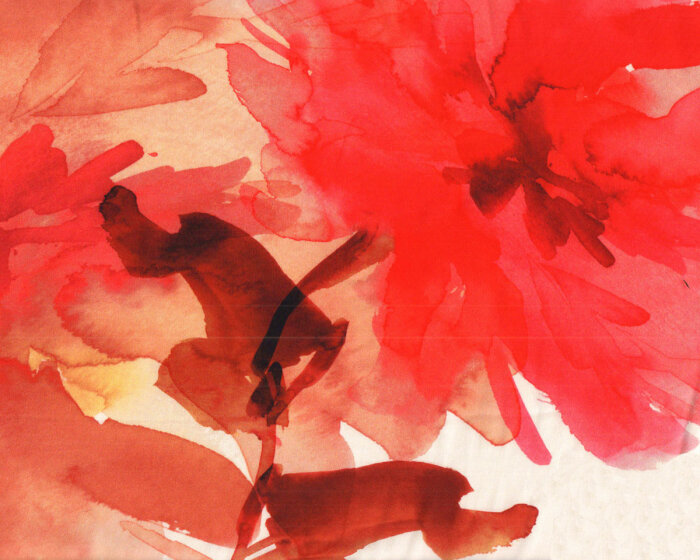 Viskosestoff ANTE, große Aquarell-Blumen, rot-orange, Hilco