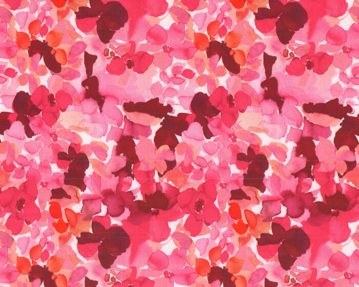 Baumwollstretch EBBA, Blüten im Aquarell-Design, fuchsia, Hilco