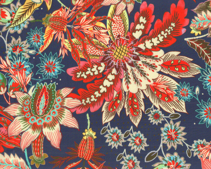 Baumwollstoff JANIKA, Paisley-Blüten, dunkelblau, Hilco