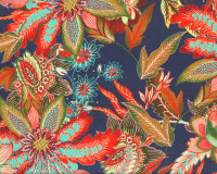 Baumwollstoff JANIKA, Paisley-Blüten, dunkelblau, Hilco