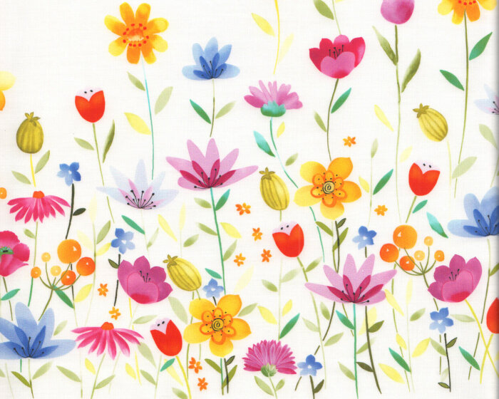 Baumwollstoff Popeline PRINTEMPS, Blumen-Bordüre, Hilco