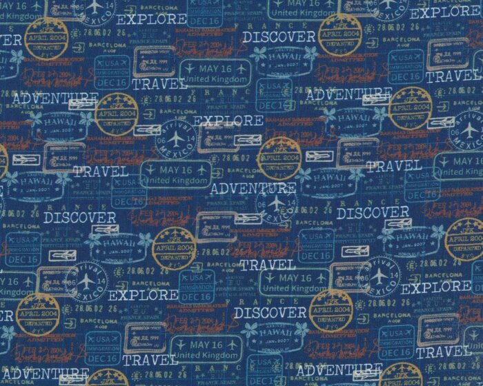 Patchworkstoff DISCOVER, Schrift, dunkelblau, Windham Fabrics