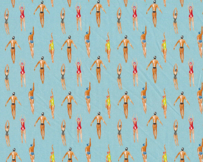 Popeline-Baumwollstoff SWIMMERS, Schwimmer, hellblau