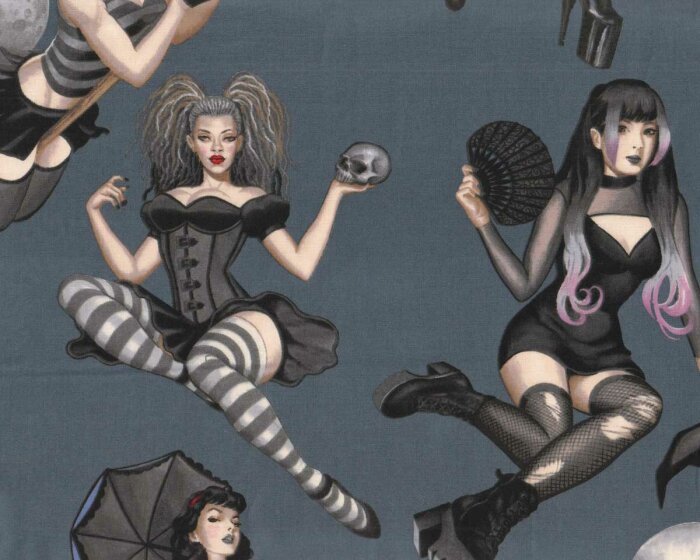 Patchworkstoff GORGEOUSLY GOTH, Gothic Pin-Up-Girls, Alexander Henry