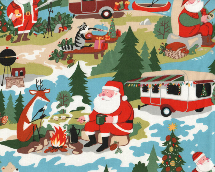 Patchworkstoff SANTA GOES GLAMPING, Weihnachtsmann, Alexander Henry