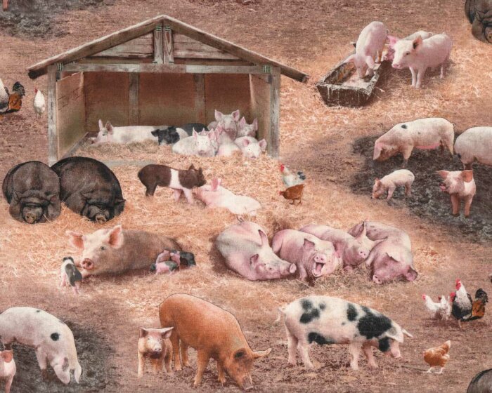 Patchworkstoff FARM ANIMALS, Schweine, Elizabeths Studio