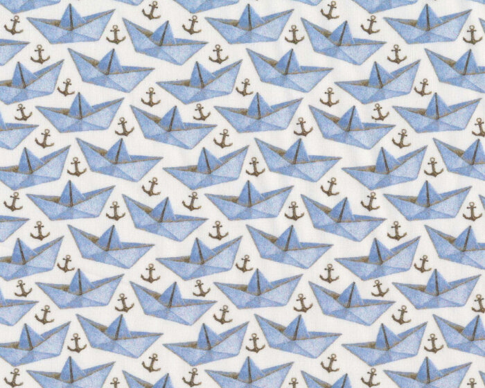 Popeline-Baumwollstoff PETITE BARCO PAPEL, Papierboote und Anker