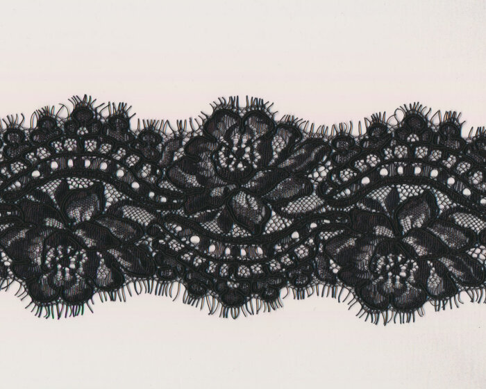 Spitzenband AMORE, beidseitige Bogenkante mit Rosen, 10  cm, schwarz