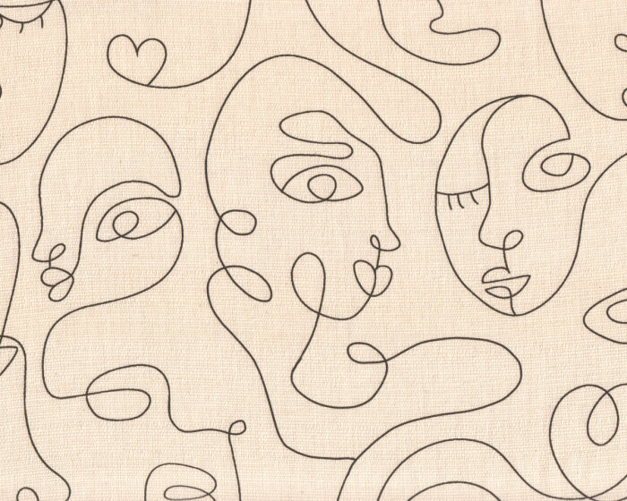 Dekostoff PACISSO, Gesichter, natur