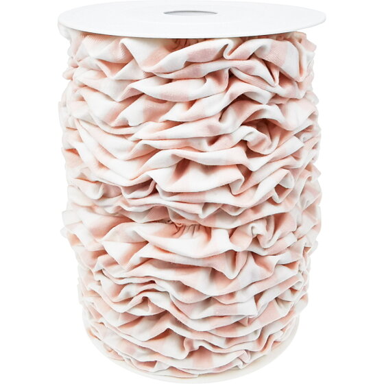 Jersey-Rüschenband aus Baumwolle, gestreift weiß-lachs