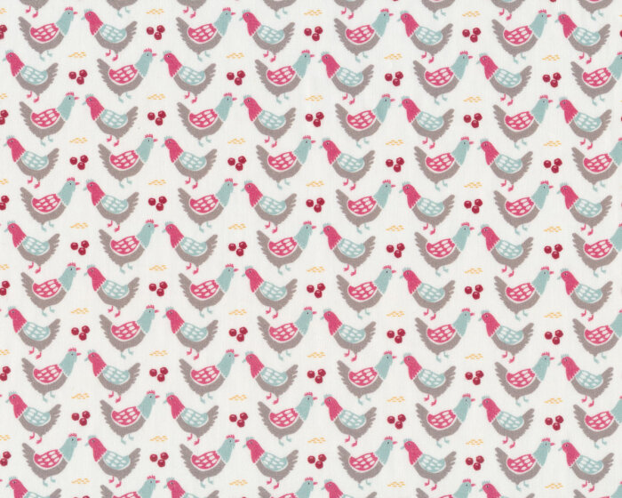 Popeline-Baumwollstoff GALLINA, Hühner, pink
