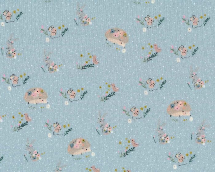 Interlock Westfalenstoffe CAPRI, Igel und Hase, hellblau