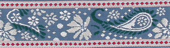 Jacquardband GALON FLEUR, Blumengeflecht, 35 mm breit, 4 Farben petrolgrün-creme-blaugrau