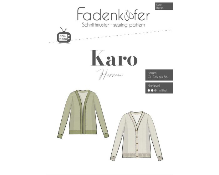 Herren-Schnittmuster Strickjacke KARO, fadenkäfer