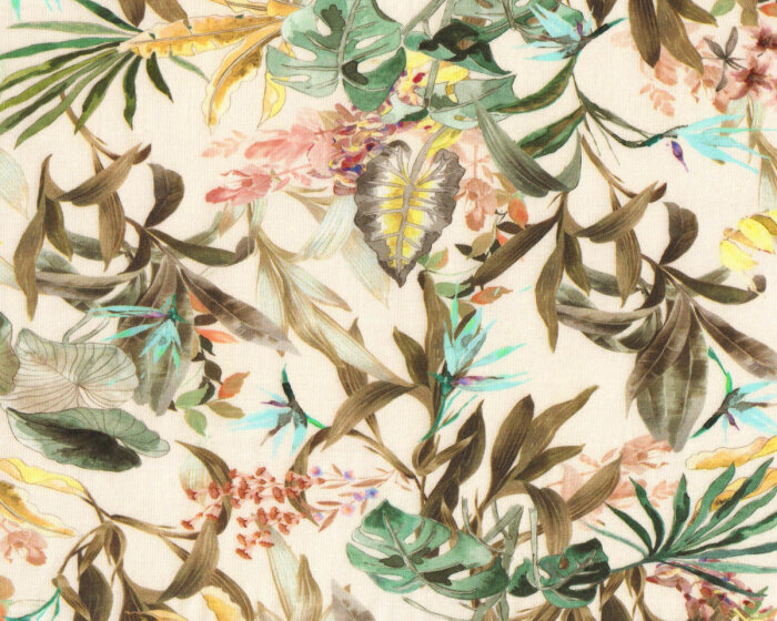 Designer Viskosejersey BLU, Farne & Blätter, schilfgrün