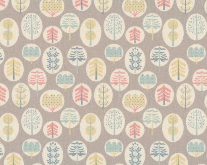 Designer Baumwollstoff PAUL, Baum-Motive, grau