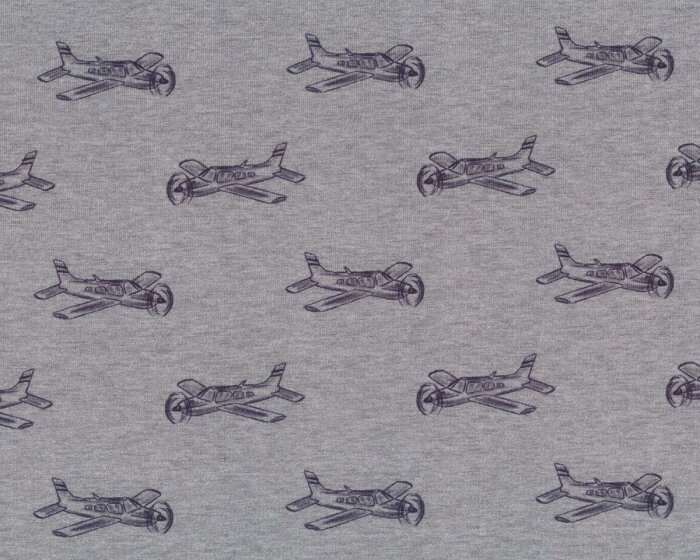 Sweatstoff RETROFLIEGER, Flugzeuge, grau meliert, Hilco