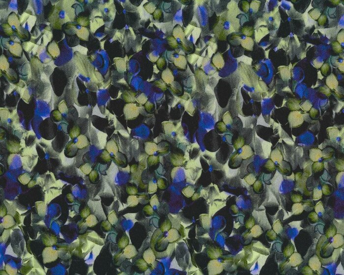 Viskosekreppstoff JILLA, Aquarell-Blumen, blau-oliv, Hilco