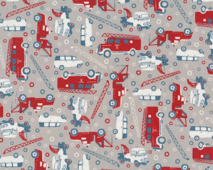 Westfalenstoff JUNGE LINIE, Feuerwehrautos, grau