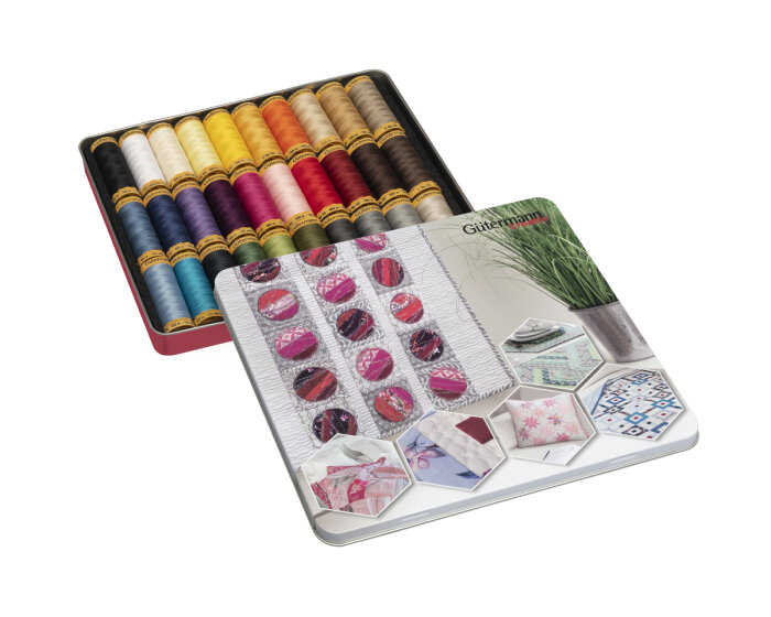 Quilt-Blechdose Nähfaden COTTON, 30 Farben, Gütermann